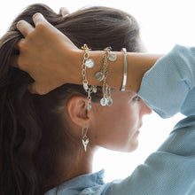 Load image into Gallery viewer, 14Kt. Gold Cross on Silver Skinny Cuff