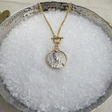 Load image into Gallery viewer, Silver Blessed Virgin Medal set in Gold w/ Diamond