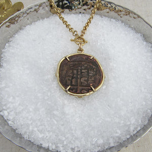 Copper Follis set in Gold with Diamonds