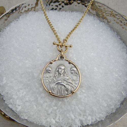 Silver Mary & Cherubs Medal Set in Gold